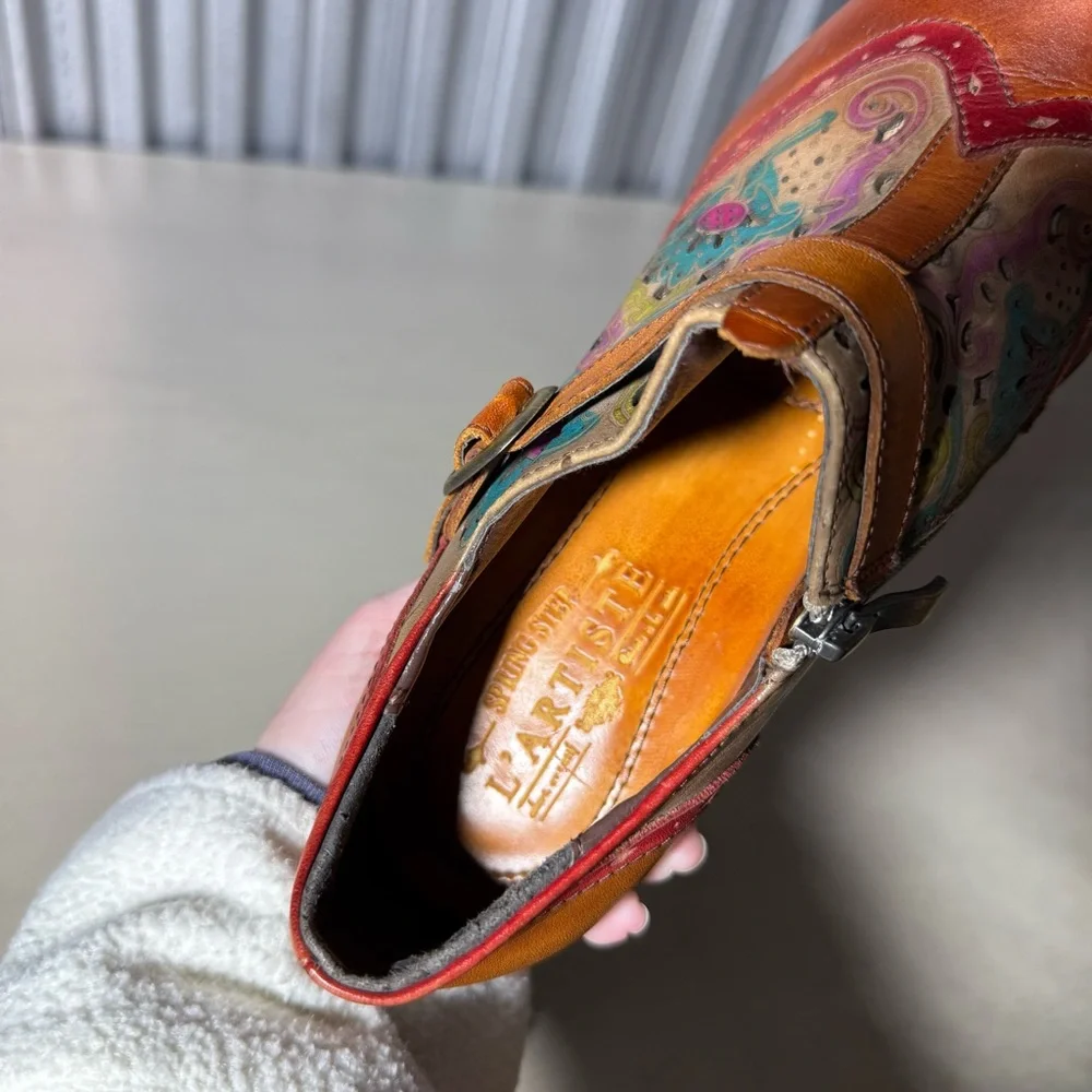 L'Artiste Spring Step 8.5 / 39 Leather Heels, New Without Box, Boho, French - Picture 5 of 11